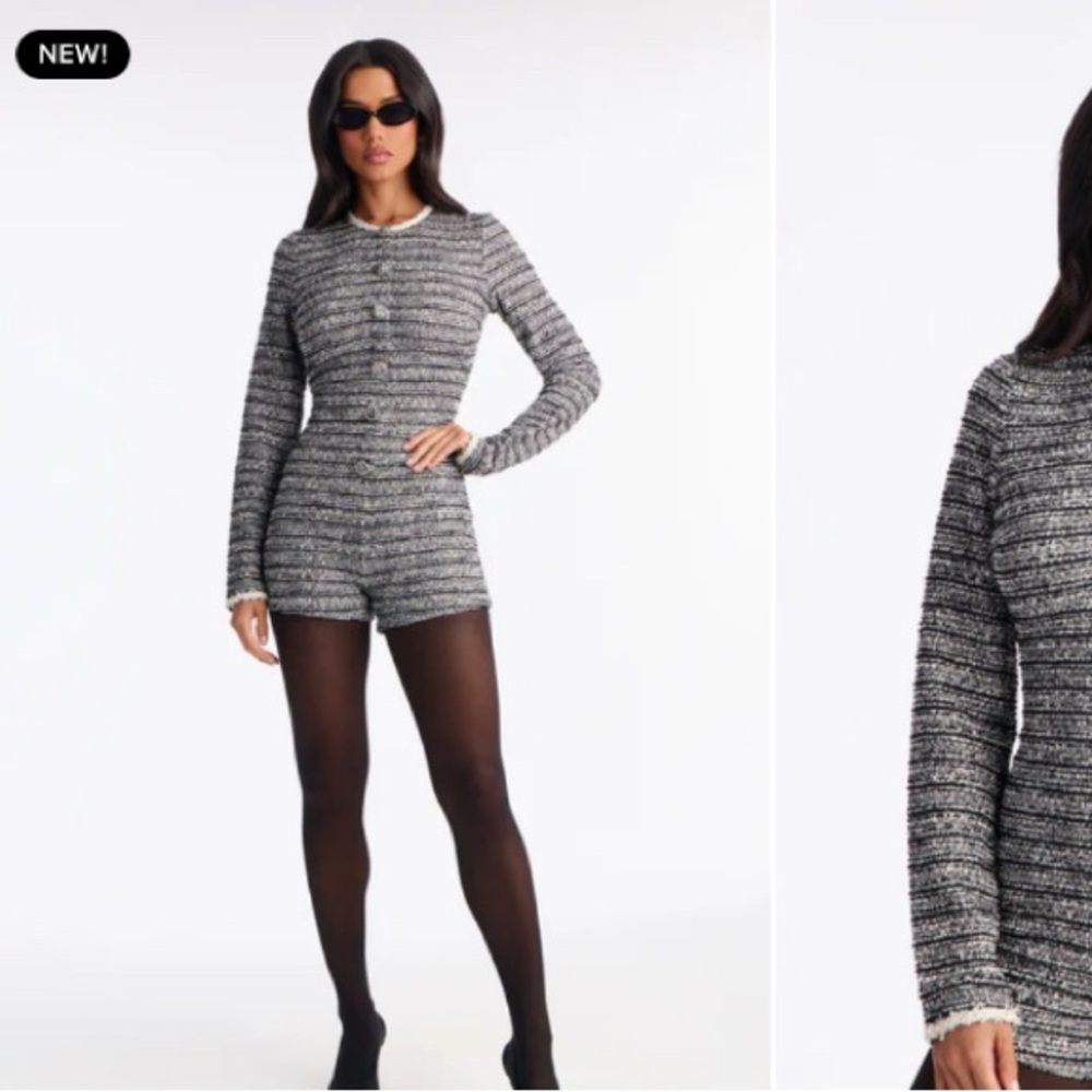 Chic Black and White Tweed Romper